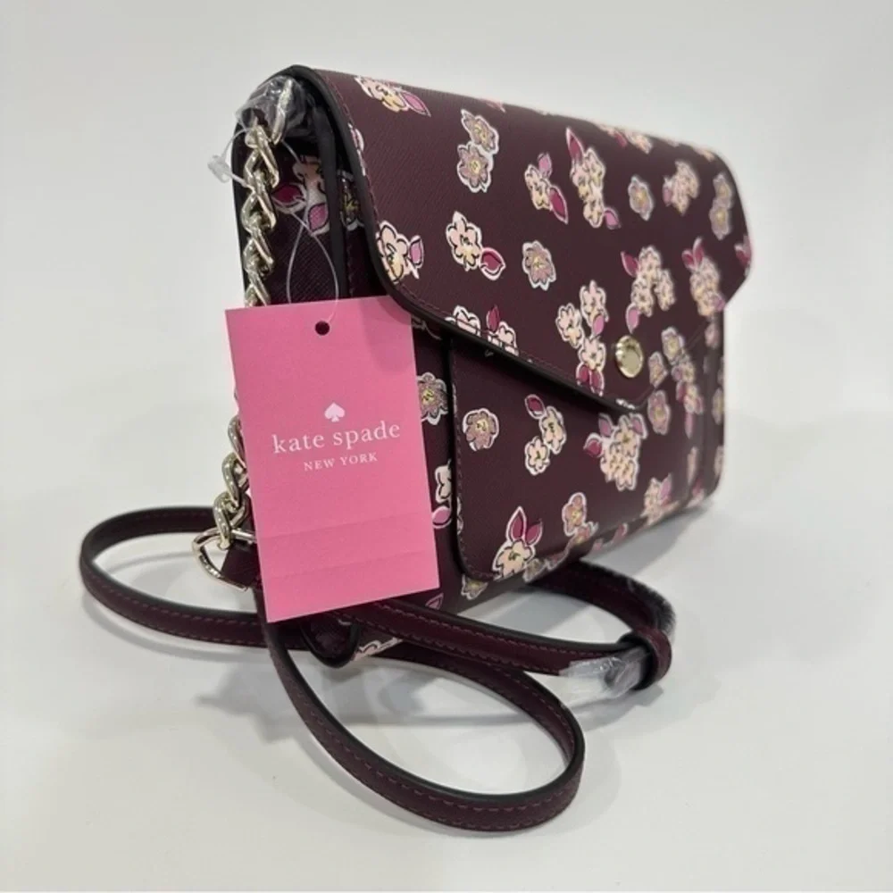 New Kate Spade Tinsel Flap Crossbody Envelope Clutch Bag with Floral Print